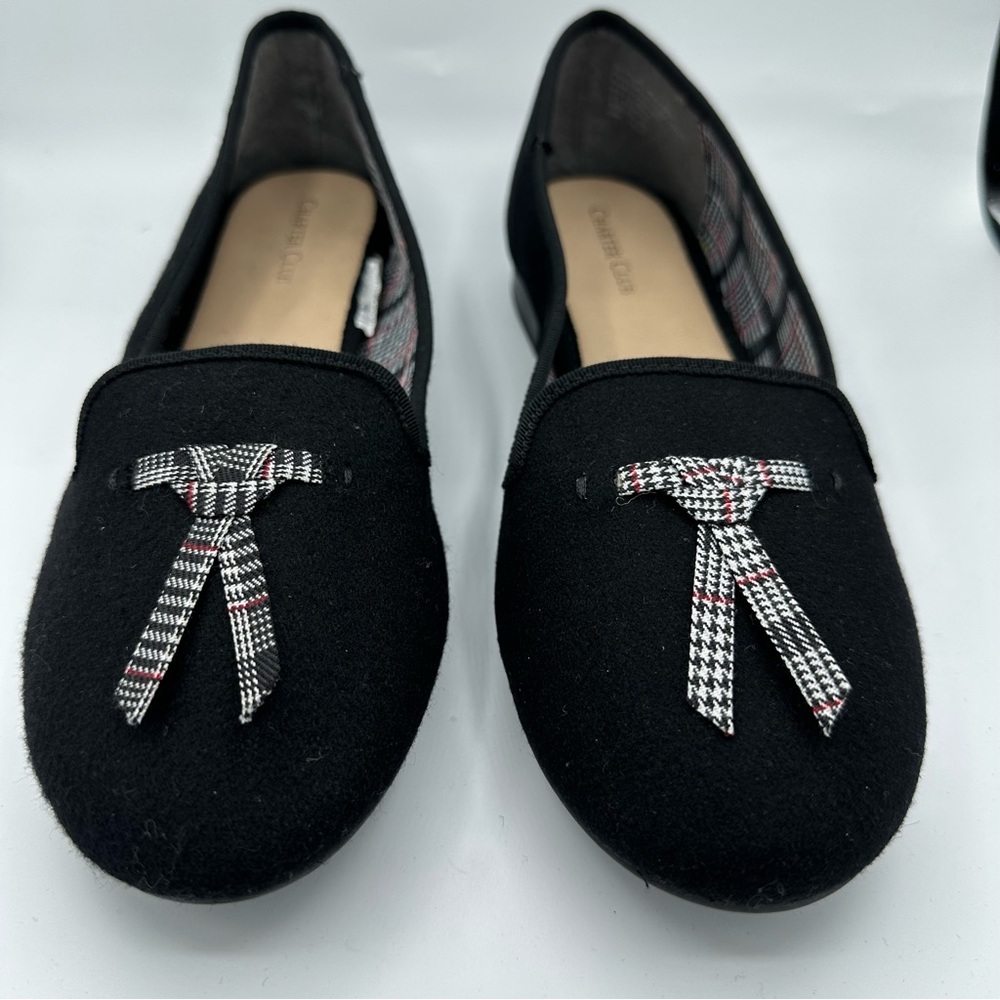 Carter Club Womens Black Striped Bow Flats
